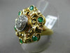 ANTIQUE LARGE 1.56CT DIAMOND & EMERALD 14K 2TONE GOLD FILIGREE WOVEN RING #21277