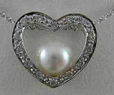 ANTIQUE DIAMOND 7MM SEA PEARL OPEN HEART 18KT WHITE GOLD PENDANT