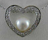 ANTIQUE DIAMOND 7MM SEA PEARL OPEN HEART 18KT WHITE GOLD PENDANT