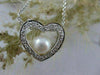 ANTIQUE DIAMOND 7MM SEA PEARL OPEN HEART 18KT WHITE GOLD PENDANT