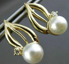 ANTIQUE DIAMOND & AAA SOUTH SEA PEARL 14K YELLOW GOLD 3D HANGING EARRINGS #24402