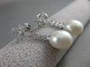 ANTIQUE DIAMOND 11M OVAL SEA PEARL 14K WHITE GOLD HANGING FILIGREE EARRINGS #836