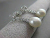 ANTIQUE DIAMOND 11M OVAL SEA PEARL 14K WHITE GOLD HANGING FILIGREE EARRINGS #836