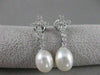 ANTIQUE DIAMOND 11M OVAL SEA PEARL 14K WHITE GOLD HANGING FILIGREE EARRINGS #836