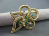 ANTIQUE LARGE .75CT DIAMOND & EMERALD 14K YELLOW GOLD 3D FLOWER LEAF DESIGN 2412
