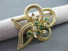 ANTIQUE LARGE .75CT DIAMOND & EMERALD 14K YELLOW GOLD 3D FLOWER LEAF DESIGN 2412
