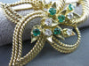 ANTIQUE LARGE .75CT DIAMOND & EMERALD 14K YELLOW GOLD 3D FLOWER LEAF DESIGN 2412