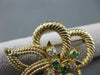 ANTIQUE LARGE .75CT DIAMOND & EMERALD 14K YELLOW GOLD 3D FLOWER LEAF DESIGN 2412