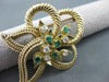 ANTIQUE LARGE .75CT DIAMOND & EMERALD 14K YELLOW GOLD 3D FLOWER LEAF DESIGN 2412