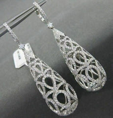 ANTIQUE 3.03C DIAMOND 18KT WHITE GOLD LONG FILIGREE DOME HANGING EARRINGS E00900