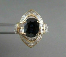 ANTIQUE LARGE 5.70CT DIAMOND & AAA EXTRA FACET SAPPHIRE 18KT YELLOW GOLD RING