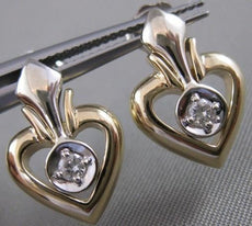 ANTIQUE OLD MINE CUT DIAMOND 14K WHITE YELLOW GOLD HANGING HEART EARRINGS #21076