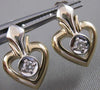 ANTIQUE OLD MINE CUT DIAMOND 14K WHITE YELLOW GOLD HANGING HEART EARRINGS #21076