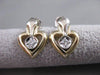 ANTIQUE OLD MINE CUT DIAMOND 14K WHITE YELLOW GOLD HANGING HEART EARRINGS #21076