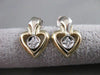 ANTIQUE OLD MINE CUT DIAMOND 14K WHITE YELLOW GOLD HANGING HEART EARRINGS #21076