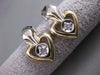 ANTIQUE OLD MINE CUT DIAMOND 14K WHITE YELLOW GOLD HANGING HEART EARRINGS #21076