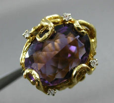 ANTIQUE LARGE 30.16CT DIAMOND & AMETHYST 14K YELLOW GOLD HANDCRAFTED NUGGET RING