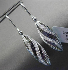 ANTIQUE LARGE 6.72CT DIAMOND AMETHYST 14K WHITE GOLD 3D SPIRAL HANGING EARRINGS