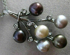 ANTIQUE LARGE .12CT DIAMOND & AAA PEARL 14K BLACK GOLD ETOILE 3D FLORAL NECKLACE