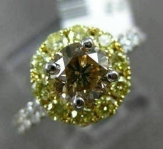 1.94CT MULTI COLOR CHOCOLATE FANCY DIAMOND 18KT 2 TONE GOLD HALO ENGAGEMENT RING