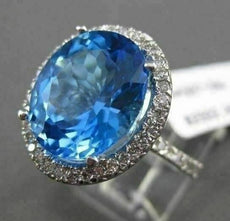 ANTIQUE LARGE 7.28CTW DIAMOND & AAA BLUE TOPAZ 14KT WHITE GOLD 3D OVAL FUN RING