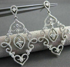 ANTIQUE LARGE 1.99CT DIAMOND 14KT W GOLD FILIGREE FLORAL DROP EARRINGS STUNNING!