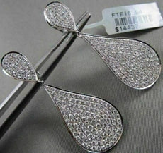 ANTIQUE EXTRA LARGE 3.35CT DIAMOND 18KT WHITE GOLD PEAR SHAPE HANGING EARRINGS