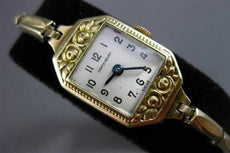ANTIQUE 14KT GOLD FILLED OCTAGON CANTERBURY FLORAL DESIGN WATCH AMAZING! #22615