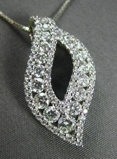 ANTIQUE 1.09CT ROUND DIAMOND 18KT WHITE GOLD LEAF FLOATING DROP PENDANT & CHAIN