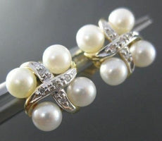 ANTIQUE DIAMOND 14KT TWO TONE GOLD AAA SOUTH SEA PEARL SQUARE EARRINGS #21919