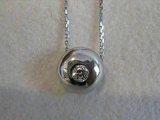 ANTIQUE ROUND DIAMOND SOLITAIRE 14KT WHITE GOLD PENDANT + CHAIN