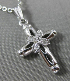 ANTIQUE SMALL .04CT DIAMOND 14KT WHITE GOLD CLASSIC FLORAL CROSS PENDANT #20808