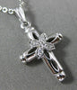 ANTIQUE SMALL .04CT DIAMOND 14KT WHITE GOLD CLASSIC FLORAL CROSS PENDANT #20808