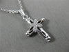 ANTIQUE SMALL .04CT DIAMOND 14KT WHITE GOLD CLASSIC FLORAL CROSS PENDANT #20808