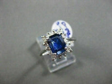 ANTIQUE 1.5CT DIAMOND & AAA SAPPHIRE 14K W GOLD EMERALD CUT HALO ENGAGEMENT RING