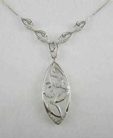ANTIQUE 18KT WHITE LEAF DROP FILIGREE DIAMOND NECKLACE