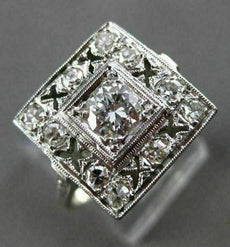 ANTIQUE LARGE .72CT OLD MINE DIAMOND PLATINUM FILIGREE SQUARE RING #19922