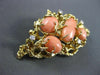 ANTIQUE LARGE OLD MINE DIAMOND & AAA CORAL 14KT YELLOW GOLD BROOCH / PIN #20239