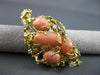 ANTIQUE LARGE OLD MINE DIAMOND & AAA CORAL 14KT YELLOW GOLD BROOCH / PIN #20239