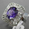 ANTIQUE LARGE 2.48CT DIAMOND & AAA AMETHYST 14KT WHITE GOLD FILIGREE FLORAL RING