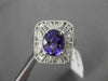 ANTIQUE LARGE 2.48CT DIAMOND & AAA AMETHYST 14KT WHITE GOLD FILIGREE FLORAL RING