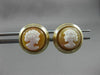 ANTIQUE ROUND 14KT YELLOW GOLD ITALIAN HANDCRAFTED LADY CAMEO EARRINGS #22741