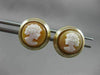 ANTIQUE ROUND 14KT YELLOW GOLD ITALIAN HANDCRAFTED LADY CAMEO EARRINGS #22741