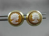 ANTIQUE ROUND 14KT YELLOW GOLD ITALIAN HANDCRAFTED LADY CAMEO EARRINGS #22741