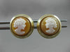 ANTIQUE ROUND 14KT YELLOW GOLD ITALIAN HANDCRAFTED LADY CAMEO EARRINGS #22741