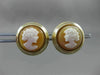 ANTIQUE ROUND 14KT YELLOW GOLD ITALIAN HANDCRAFTED LADY CAMEO EARRINGS #22741
