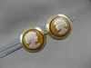 ANTIQUE ROUND 14KT YELLOW GOLD ITALIAN HANDCRAFTED LADY CAMEO EARRINGS #22741