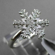 ANTIQUE .14CT DIAMOND 18KT WHITE GOLD 3D PAVE HANDCRAFTED SNOWFLAKE FUN RING