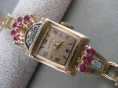 ANTIQUE .52CTW OLD MINE CUT DIAMOND RUBY 14KT WHITE ROSE GOLD NARDO WATCH #2534