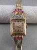 ANTIQUE .52CTW OLD MINE CUT DIAMOND RUBY 14KT WHITE ROSE GOLD NARDO WATCH #2534